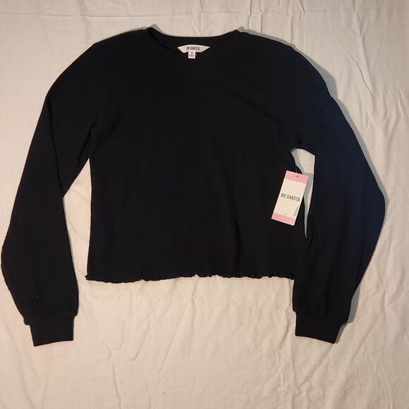 BB Dakota Tops - BB Dakota Woman's Small Ribbed Lounge Top Black Stretch Soft Cozy